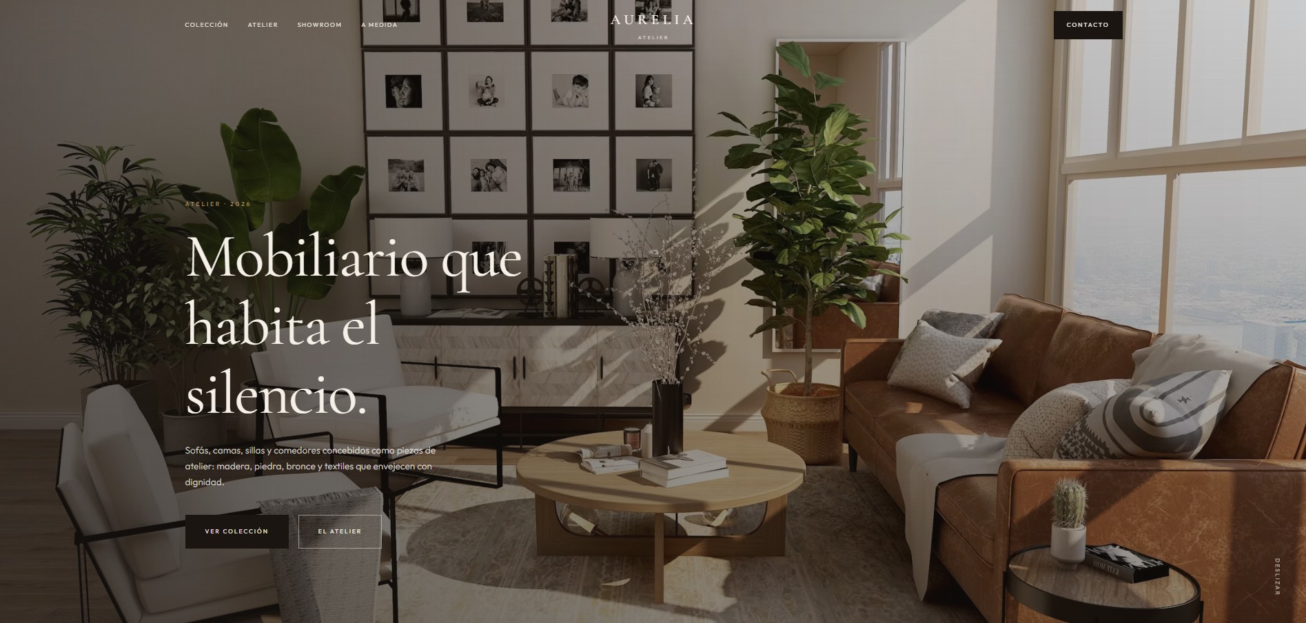 Inicio de Aurelia Atelier con salón de mobiliario de autor